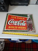 Ice Cold Coca-Cola Sold Here - Retro Style Green Tin Sign, 16&quot; x 12.5&quot; VG - £6.32 GBP