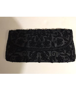 Vintage Black Beaded Fabric Clutch Tagged “HandMade in France” VGPC 10”x 5” - $411.55 MXN