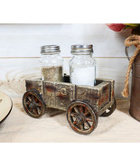 Vintage Old Fashioned Faux Wood Rustic Wagon Cart Salt Pepper Shakers Ho... - $35.62 CAD