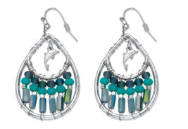 BLUE SIMULATED TURQUOISE CRYSTAL TEARDROP DOLPHIN CHARM EARRINGS - $49.99