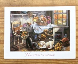 Rustic Mischievous Puppies And Kittens Thank You For Pet Care Greeting Card - $4.95