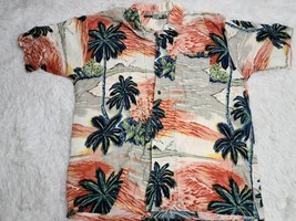 Ocean Current Hawaiian Shirt XL Palm Trees Sunset Sunrise Mountains Seagulls VTG - £8.41 GBP
