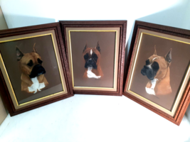 Set of Three Original Boxer Pastel Paintings by Pat Kresege, Matching Fr... - £102.69 GBP