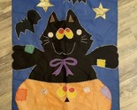Vtg Halloween Flag Garden House Banner 28x40 Black Cat Bat Pumpkin Trick... - $12.59