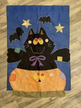 Vtg Halloween Flag Garden House Banner 28x40 Black Cat Bat Pumpkin Trick Treat - £9.86 GBP