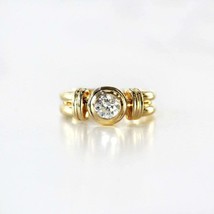 1CT Round Simulated Diamond Bezel Engagement Wedding Ring 925 Silver Gold Plated - £87.04 GBP
