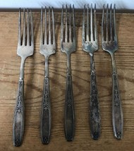 Set Lot 5 Vtg Antique 1847 Victorian Rogers Bros Silverplate Rose Floral Forks - £31.31 GBP