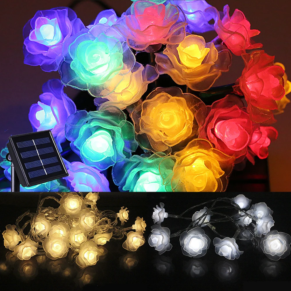 Solar Christmas Lights Outdoor Rose String Lights 20 LED 8Mode Waterproof Flower - £89.49 GBP