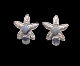 Starfish Earrings Beach Tropical Cruise Vacation Layered Enamel Metal St... - £22.60 GBP