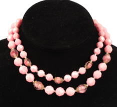 Vintage Pink Acrylic Faceted Beads 2 Strand Choker Necklace 13-15 Inches - £3.99 GBP