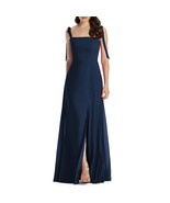 Dessy Collection Tie Strap Chiffon Gown with Front Slit Midnight Blue Si... - $135.40 CAD