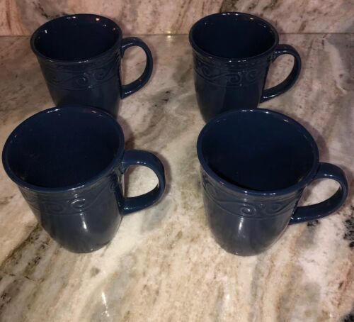 Royal Norfolk royal Blue Stoneware Coffee Mugs Dinnerware Cups-Set Of 4-SHIP 24H - £39.97 GBP