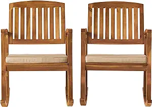 Christopher Knight Home Selma Acacia Rocking Chairs with Cushions, 2-Pcs... - $353.99