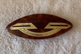 ⭕⭕VTG, hair clip, hairpins, 1980s retro, brown and gold, 9 cm long, acrylic - $6.93