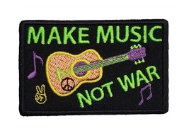 Make Music Not War Embroidered Iron On Patch  3&quot; x 2&quot; Music Notes Band P... - $8.37