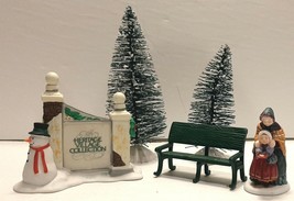 Dept. 56 Heritage Village Sign With Snowman #55727 Green Metal Bench Woman Girl - £14.46 GBP