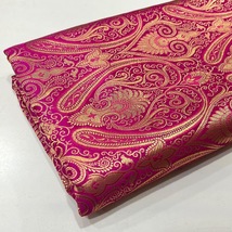 Hot Pink &amp; Gold Indian Brocade, Jacquard, Wedding Dress, Banarasi Fabric - NF327 - £5.98 GBP+