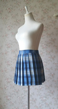 Light Blue Plaid Skirt Women Girl Pleated Plaid Skirt Outfit Mini Plaid Skirt image 5