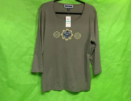 Karen Scott Womens Plus Embellished Casual Pullover Top Green 0X - $24.99