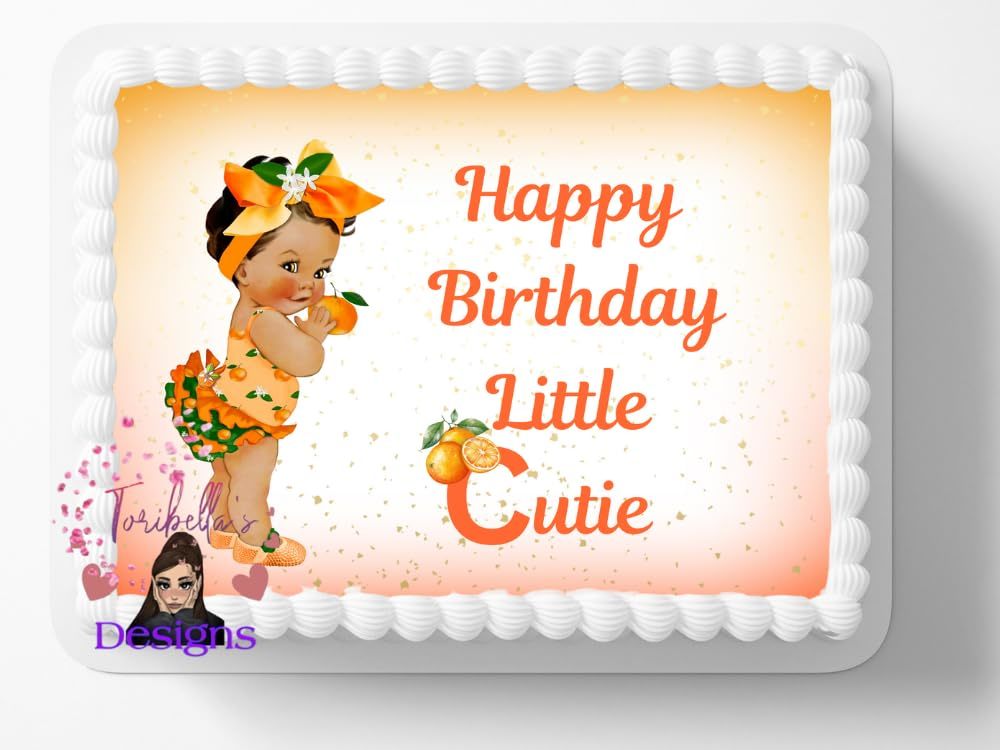 Happy Birthday Little Cutie Brown Baby Themed Edible Image Oranges Birth... - $17.47