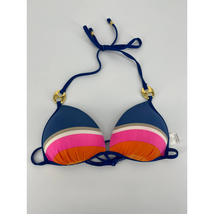 Trina Turk Avalon Surf Club Triangle Bikini Top Sz 4 Blue Pink Orange Striped - £17.05 GBP
