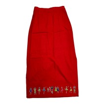 Vintage Stonebridge Linen Blend Skirt Red Size M Teacher Embroidered Maxi - £19.79 GBP