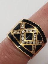 Antique Art Deco 14k Yellow Gold  Ring:.50ct Diamonds &amp; Enamel Ring  - £1,415.93 GBP