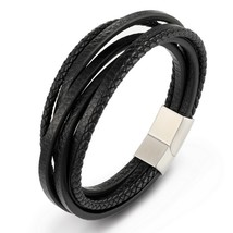 XQNI 2019 Fashion Stainless Steel Chain Genuine Leather Bracelet Men Vintage Mal - £10.49 GBP