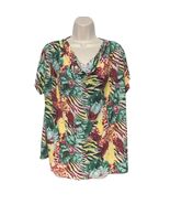 TNO Blouse Top Plus Size 2X Multicolor Floral Draped Neck Colorful Short... - $20.10