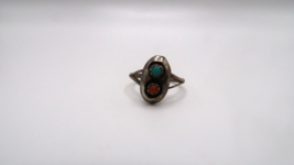 Small Vintage Southwestern Coral Turquoise Shadow Box Ring Size 3.75 - £23.74 GBP