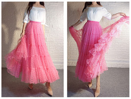Hot Pink Tiered Tulle Maxi Skirt Women Plus Size Floral Holiday Tulle Skirt image 7
