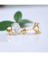 2 Carat Oval Cut Stud Moissanite Screw Back Earring, 14K Solid Yellow Go... - €155,44 EUR