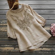 2021 Cotton Loose Embroidered Women Blouse Shirt Female Summer Half Sleeve All M - £37.52 GBP