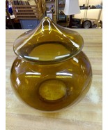 Vtg  8&quot; Amber Blown Glass Globe Ceiling Light Shade 3 7/8&quot; Fitter  - £62.22 GBP