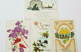 FOUR Antique MERRY CHRISTMAS Postcard 1910s FLOWERS HOLLY Germany Embossed - £5.91 GBP