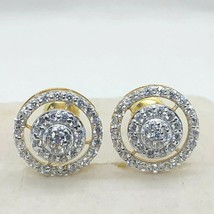 2ct Redondo Imitación Piedra Halo Racimo Tuerca Pendientes 14K Oro Amarillo Baño - £48.40 GBP