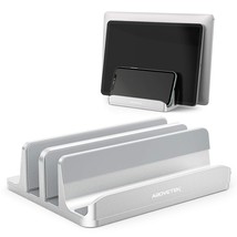 AboveTEK Vertical Laptop Stand, 3 Slots Aluminum Desk Laptop Holder &amp; Laptop Doc - £34.84 GBP