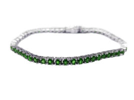 3 mm Round Tennis Emerald Bracelet Natural Emerald Tennis Bracelet 925 Silver - £96.91 GBP+
