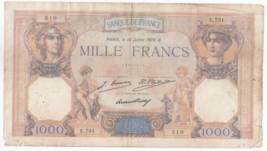 France,1000 Francs,1928,Banque de France, P79, VF - $62.68