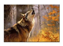 Howling Wolf in Autumnal Woods - Captivating Artwork - Printed canvas Giclee - £7.55 GBP+