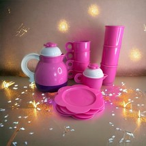 Toy Play Kitchen Dinnerware Plastic 13 Piece Set Pink Teapot W Lid 5.5” ... - $23.38