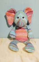 Mary Meyer Knit Plush Elephant Blue Lime Green Zigzag Embroidered Eyes 14” - $17.24