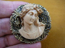(CL68-17) Roman Lady angel Cameo daisy flower textured brass Pin Pendant brooch - £29.88 GBP