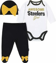 NFL Pittsburgh Steelers Bodysuit Footed Pants Cap Set Size 0-3 Month Gerber - £23.56 GBP