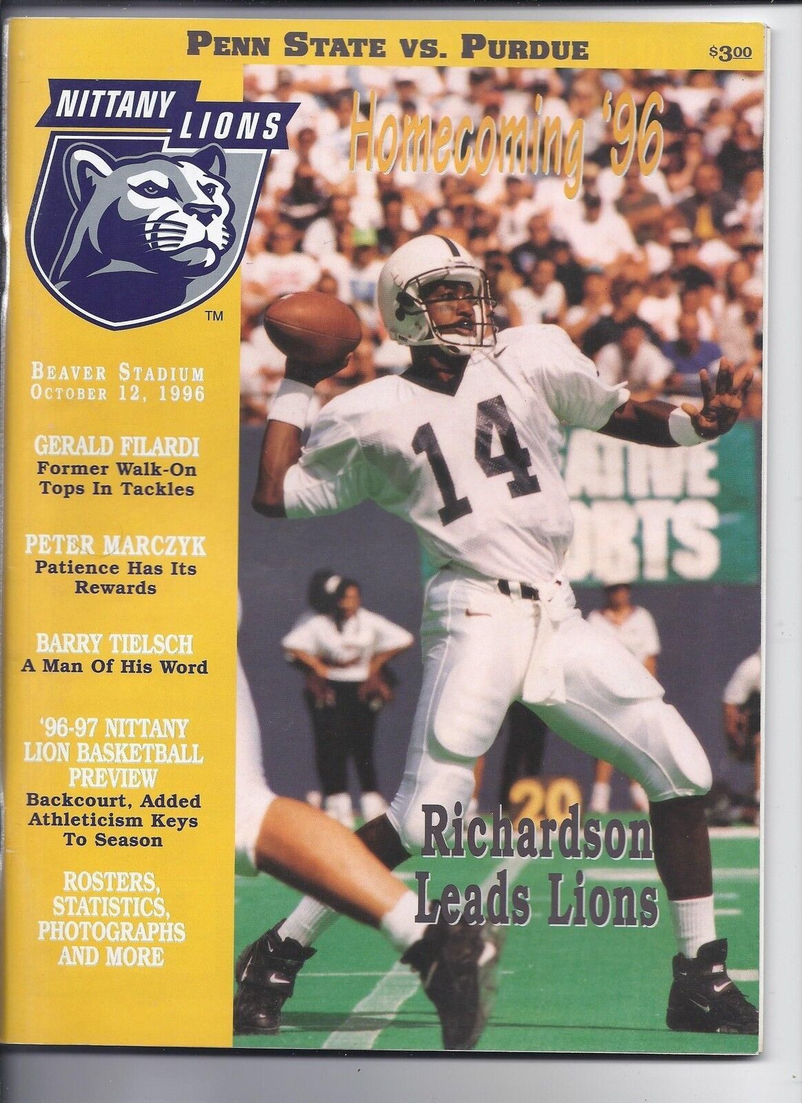 1996 Penn State Football Program october 12 vs Purdue - $25.05