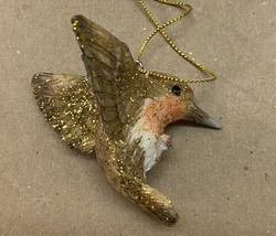 Silver Tree Ornament Brown Resin Glittered Hummingbird Christmas NWT&#39;s Gift - £11.94 GBP