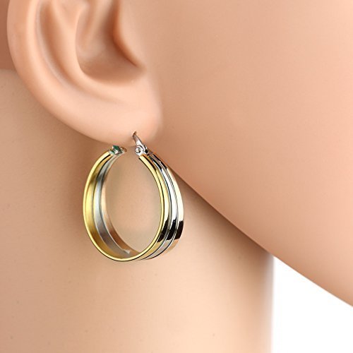 Tricolor Silver, Gold & Rose Tone Hoop Earrings- United Elegance - £20.15 GBP