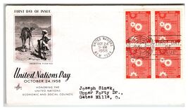 Scott #UN8 1958 United Nations Day FDC Artcraft Cachet Unaddressed - $8.09