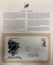 American Wildlife Mail Cover FDC &amp; Info Sheet Scarlett Tanager 1987 - £7.75 GBP