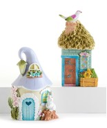 Fairy House Statues Set of 2 Whimsical Garden Statuary 5.7&quot; High Poly Stone - £31.54 GBP